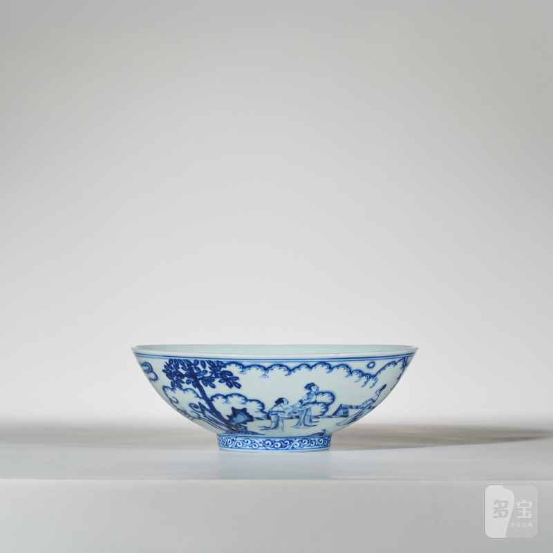 清康熙 仿宣窑青花瑶台赏月图大碗 - 图5